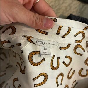 Cato White Top with Gold Horseshoe Print